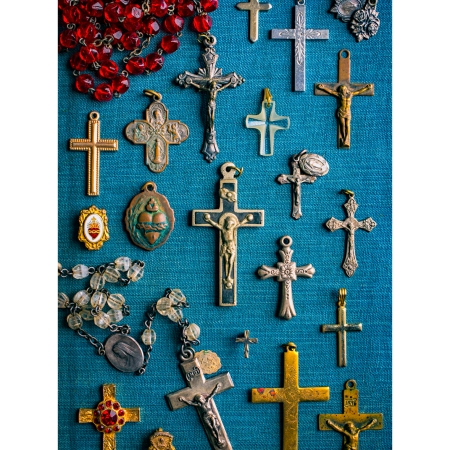 17 Crosses on a teal background.