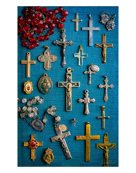 17 Crosses on a teal background.